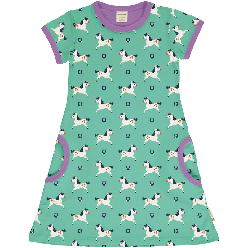 Maxomorra Organic Children's Dress with Pockets - Horse Short Sleeve