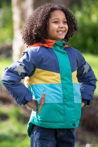Ski Coat- Frugi -Iguana Colourblock- Warm Ski Coat for Kids