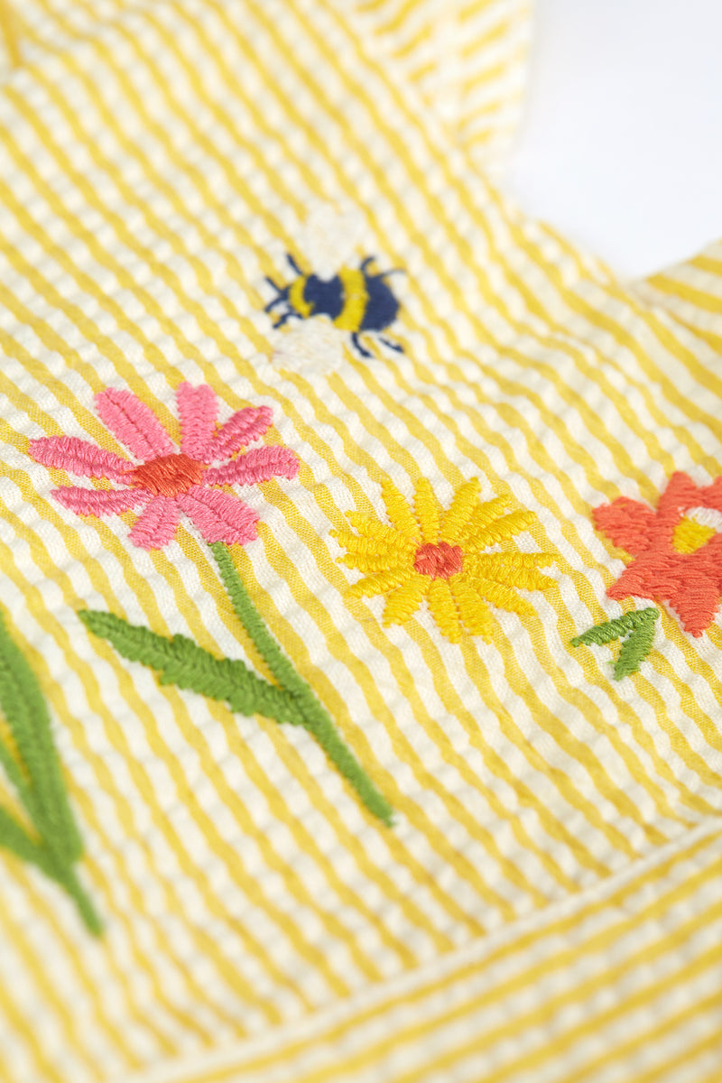 Jasmine Dress Lemon yellow Dress- Embroidered Flowers and Bees - Kid's Summer Clothing