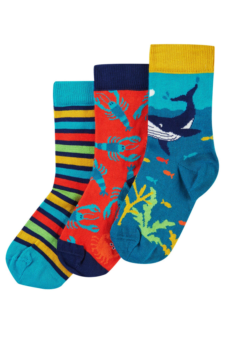 Frugi Organic Socks -	 Rock My Socks 3 Pack, Deep Water, Multipack