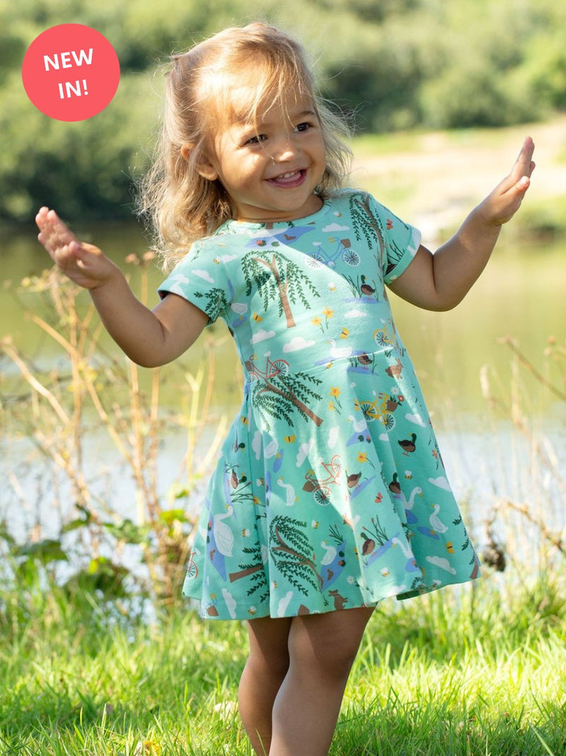 Frugi Spring Skater Dress Duck Pond- Organic- Ducks and Bicycles- Children's Clothing