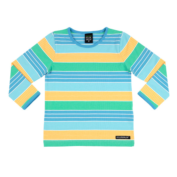 Villervalla Long Sleeved Top Florida Stripe- Blue Green - Kids organic short sleeved Top