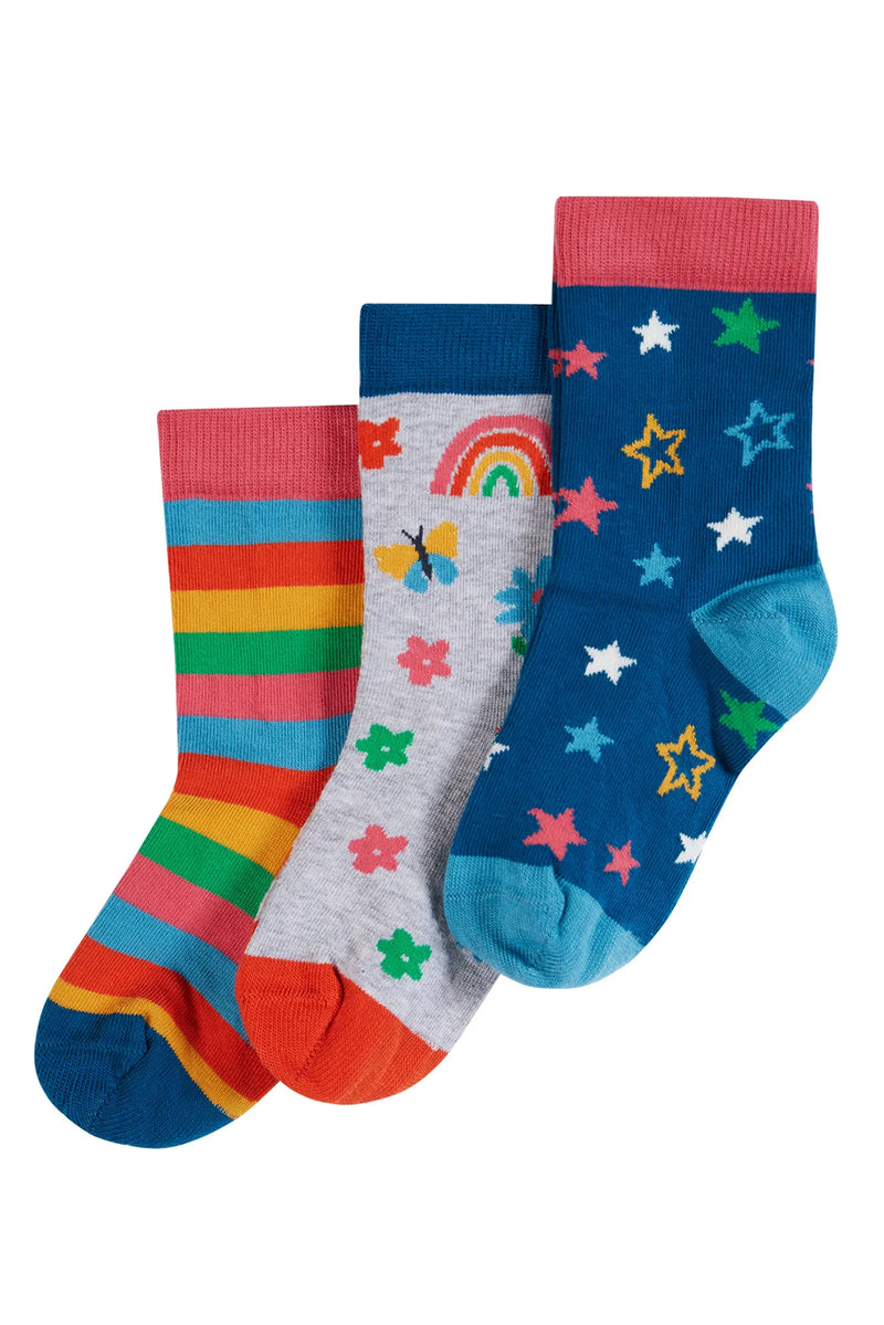 Frugi Organic Socks -Rock My Socks 3 pack, Rainbow Stars Multipack