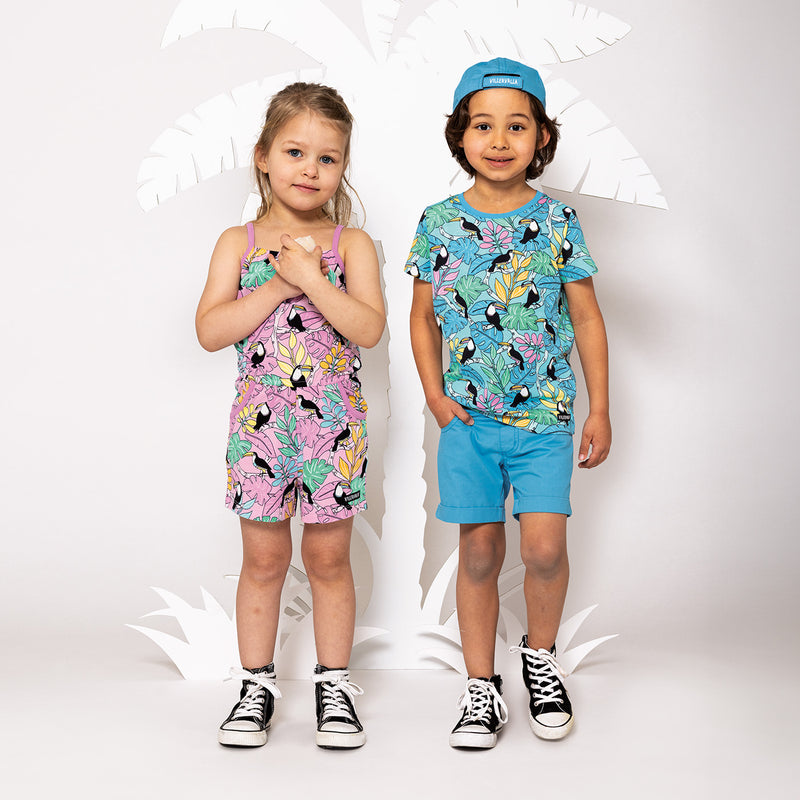 Villervalla Tropical Jungle Toucan T-shirt -Lake Blue- Kids organic t-shirt