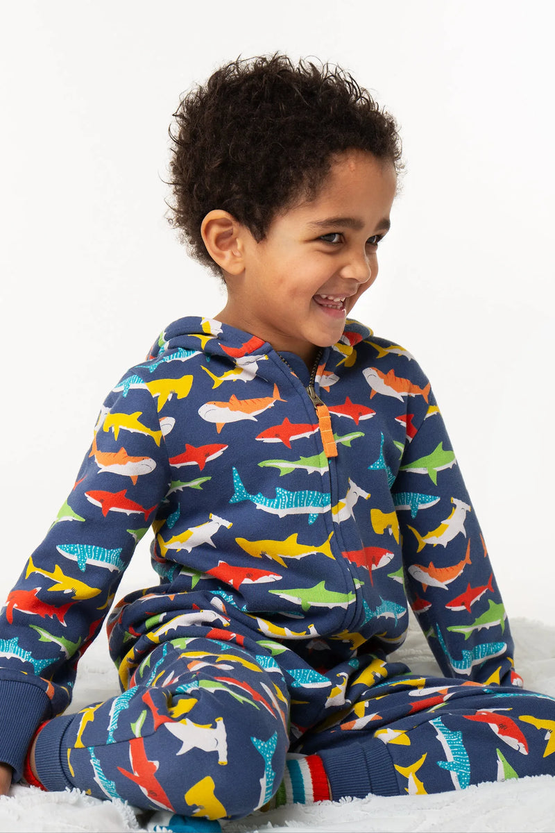 Children s Frugi Big Snuggle Suit Rainbow Shark Organic Cotton Onesie Simply So Lovely