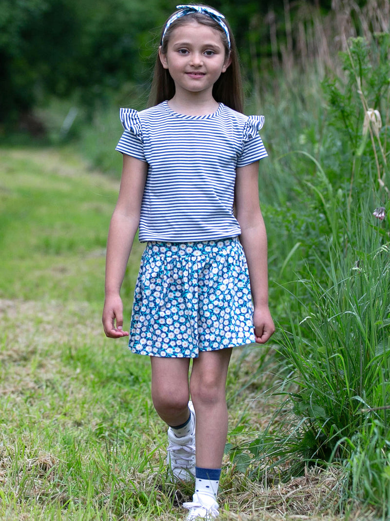 Kite Daisy Fields Skort- Blue Organic Skort- Daisy Flowers - Children's Clothing