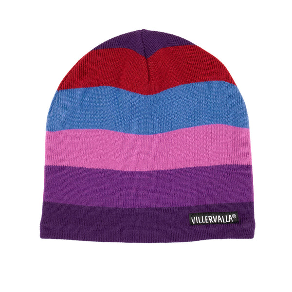 Kids Winter Fleece Hat - Himalaya- Purple, Red and Blue Stripe