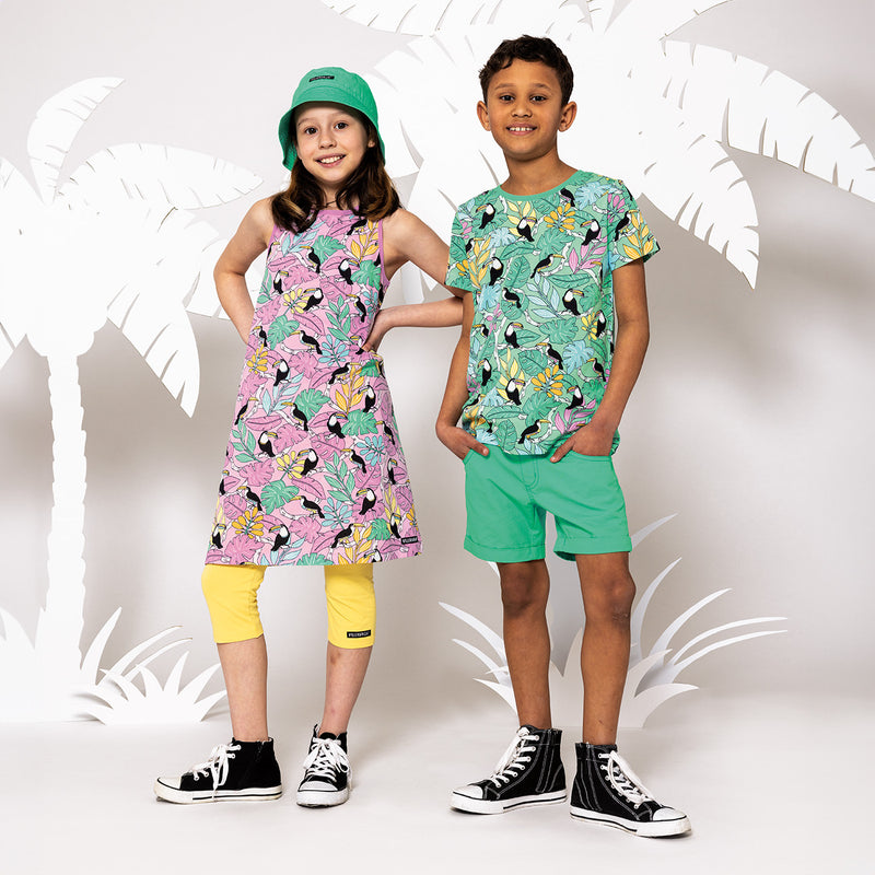 Villervalla Tropical Jungle Toucan T-shirt -Cactus Green- Kids organic t-shirt