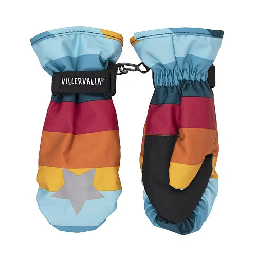 Colourful Midnight Stripe Kids Waterproof Winter Ski Glove Mittens - Villervalla Snow Gloves Mittens
