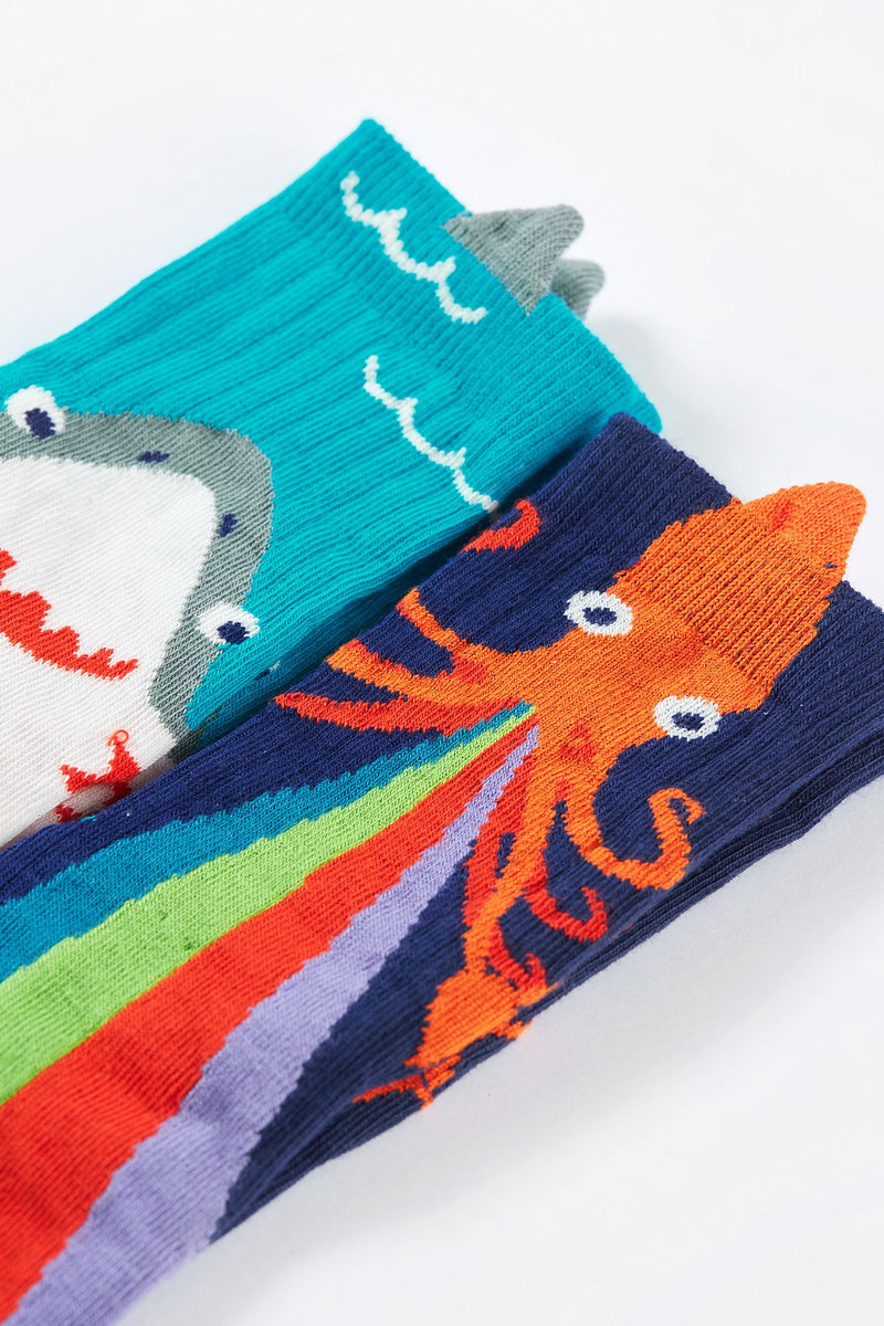 Organic Socks- Character Socks- Shark and squid Frugi -Kid's Clothing