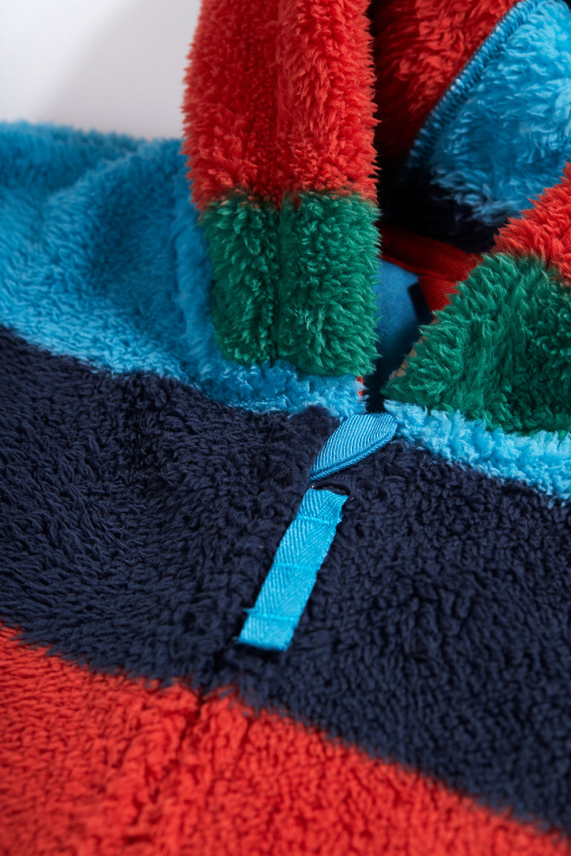 Frugi Big Ted Fleece Snuggle Suit Paprika Rainbow Stripe- Organic Cotton-Children's Clothing