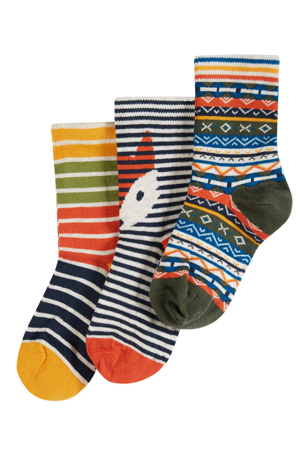 Frugi Organic Socks -Rock My Socks 3 pack, Woodland Friends Fairisle