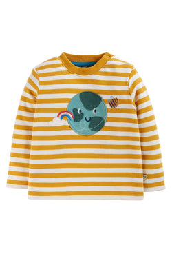 Switch Discovery Applique Top, Gold Stripe/Earth, Organic Cotton-Children's Clothing