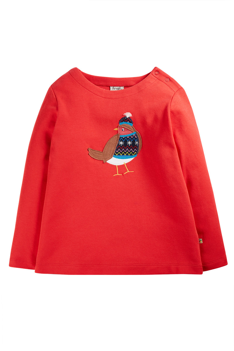 Christmas Red Robin Top- Applique -Frugi- Organic - Children's Clothing