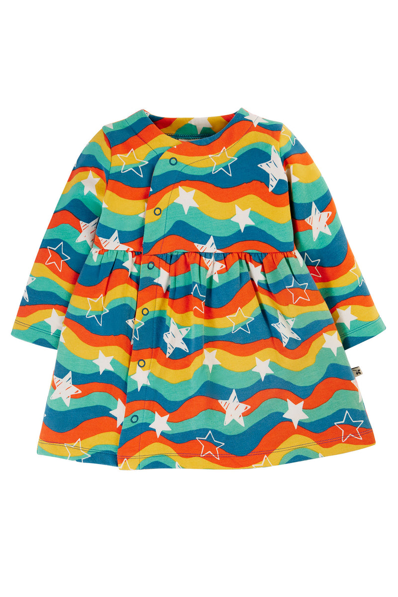 Children's Frugi Cosy Warm Dress: Wavy Rainbow Stars Frugi Dress