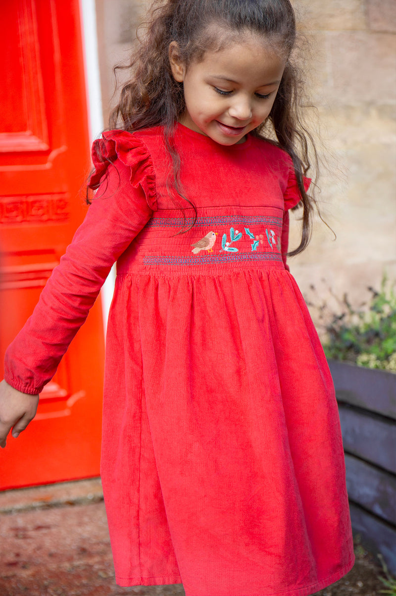 Frugi Children's Christmas Dress: Leonora Red Dress