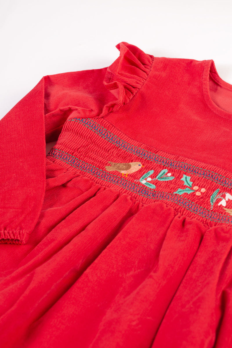 Frugi Children's Christmas Dress: Leonora Red Dress