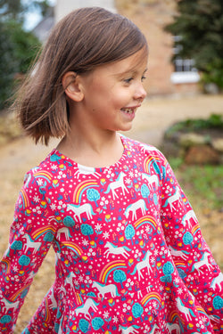 Children's Frugi Skater Dress: Sofia Skater Dress Wild Horses- Kid's Clothing