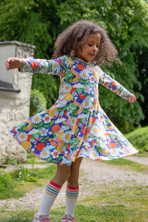 Children's Frugi Skater Dress: Retro Happy Skater Dress