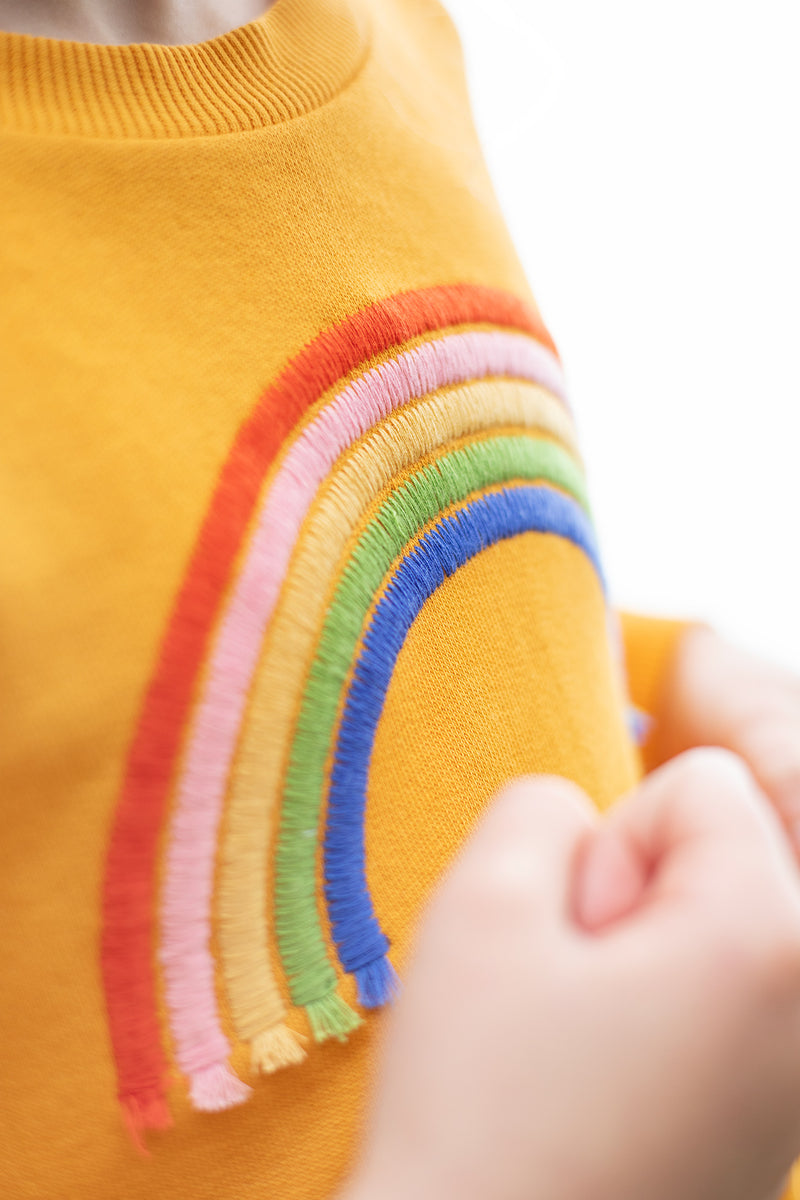 Children's Comfy Dress: Niamh  Dress, Gold/ Yellow/ Rainbow