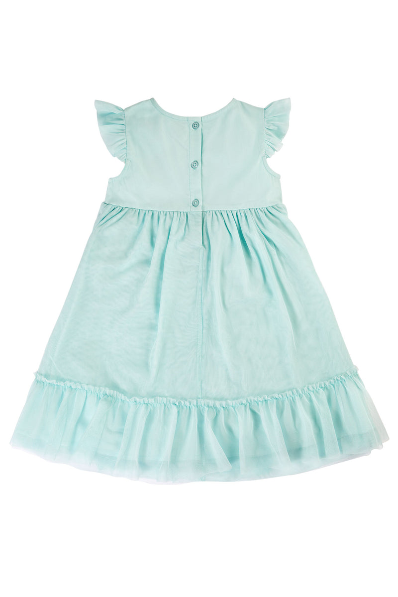 Children's beautiful Party / Wedding dress Frugi- Light Blue with embroidered flowers and stars