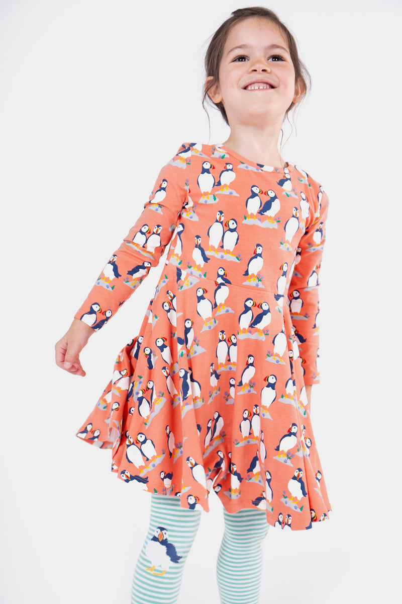 Children's Frugi Skater Dress: Sofia Skater Dress Puffin Pals - Kid's Clothing