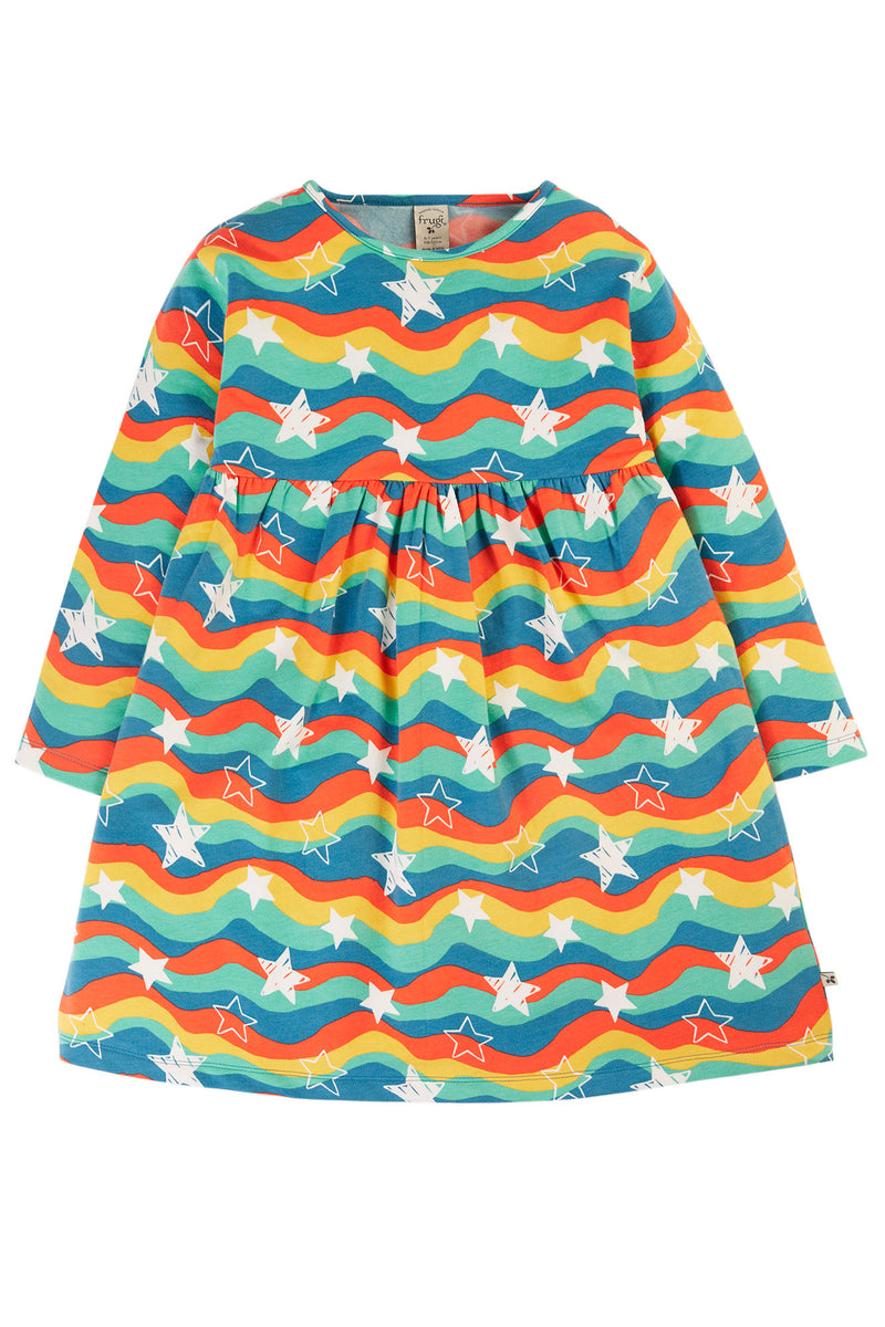 Children's Frugi Cosy Warm Dress: Wavy Rainbow Stars Frugi Dress