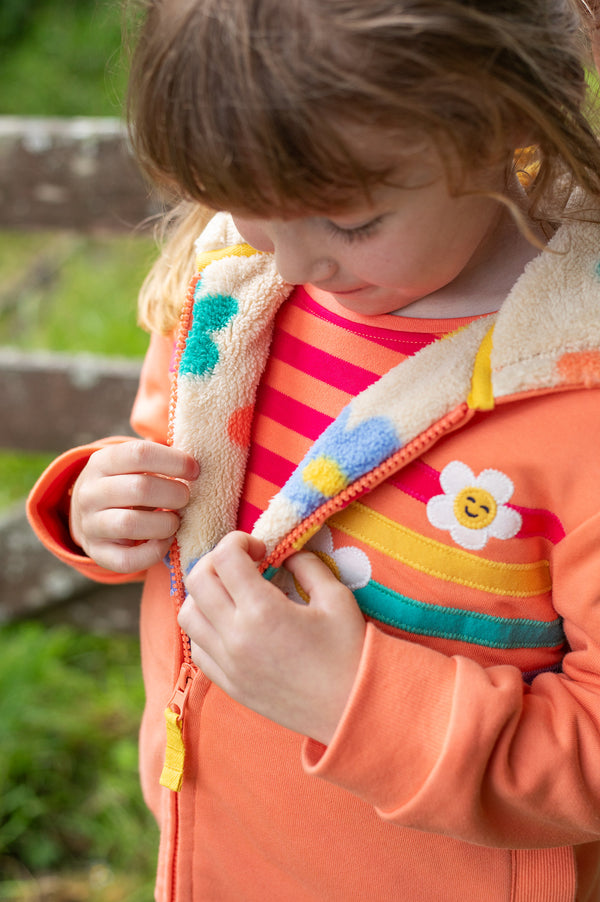 Frugi Ted Fleece Peach Melon Colour Fleece Lined Hoody- Organic Cotton-Children's Clothing