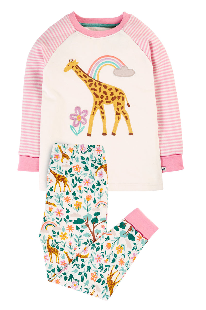 Children's Frugi Pyjamas:: Jamie Jim Jams White Giraffes/Cosmo Stripe, Organic Cotton Pyjama-Kid's Clothing