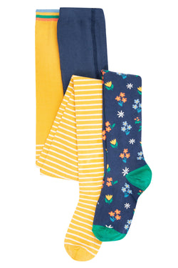 Frugi Norah Tights 2 pack Bumble Bee, Navy breton Floral