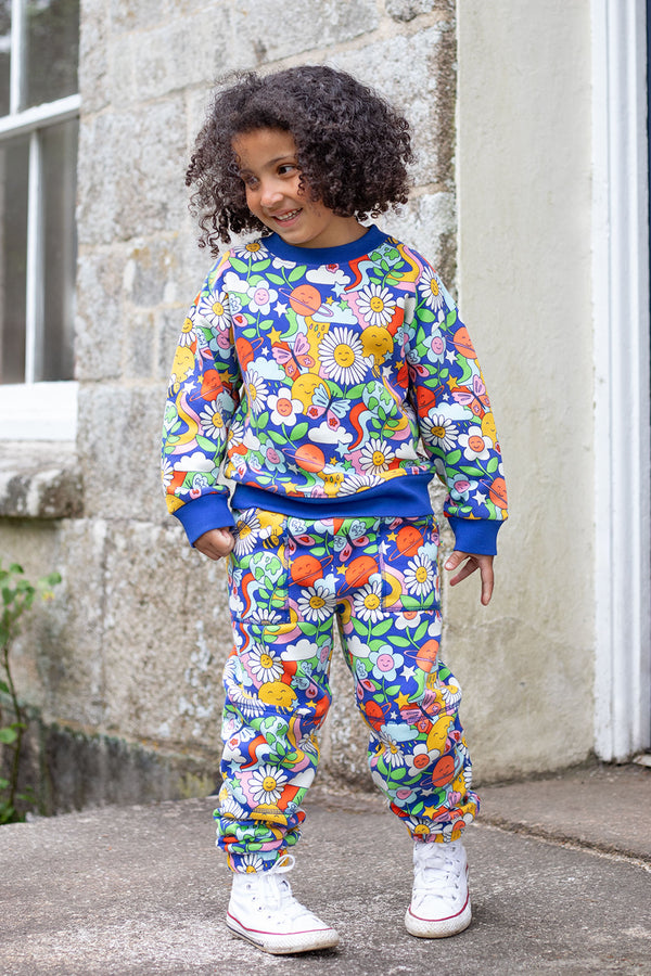 Frugi Malpas Retro Happy Joggers, Flowers Organic Cotton-Children's Clothing