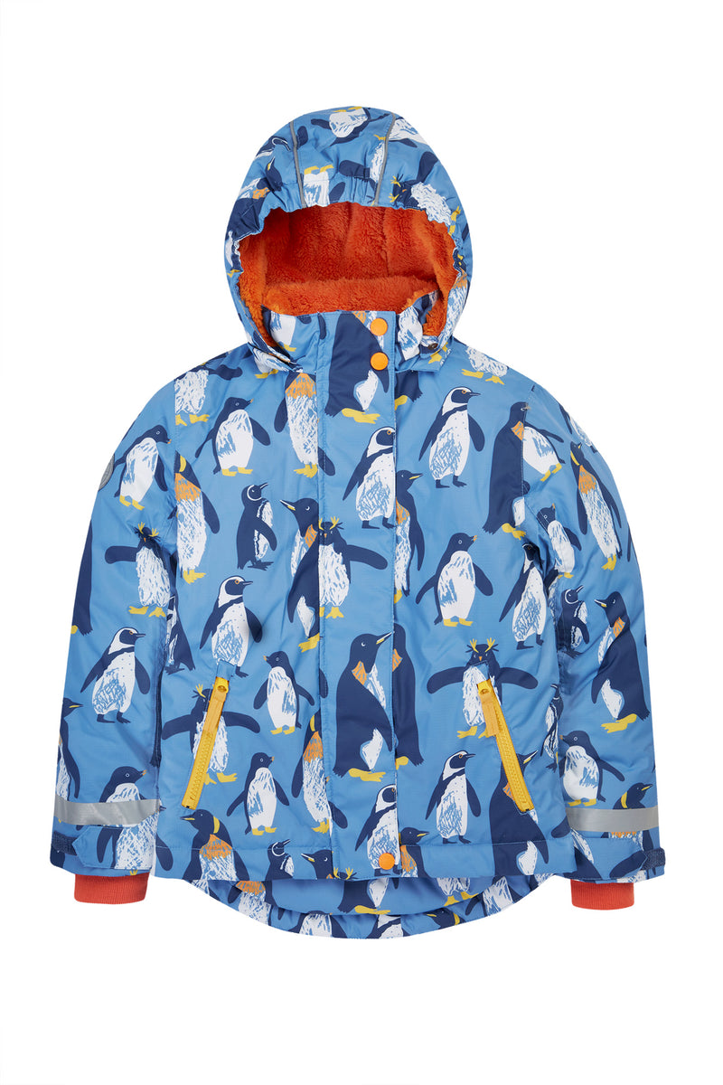 Frugi Snow & Ski Coat – Penguin Waddle Print (Blue)