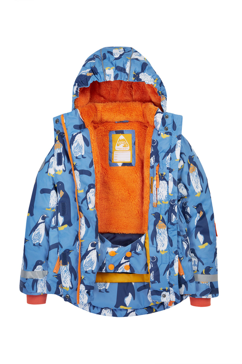 Frugi Snow & Ski Coat – Penguin Waddle Print (Blue)