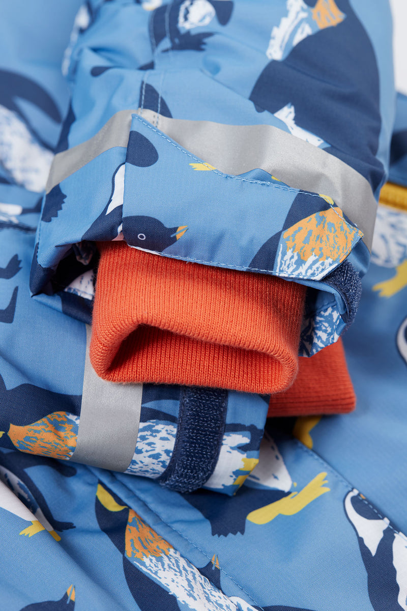 Frugi Snow & Ski Coat – Penguin Waddle Print (Blue)