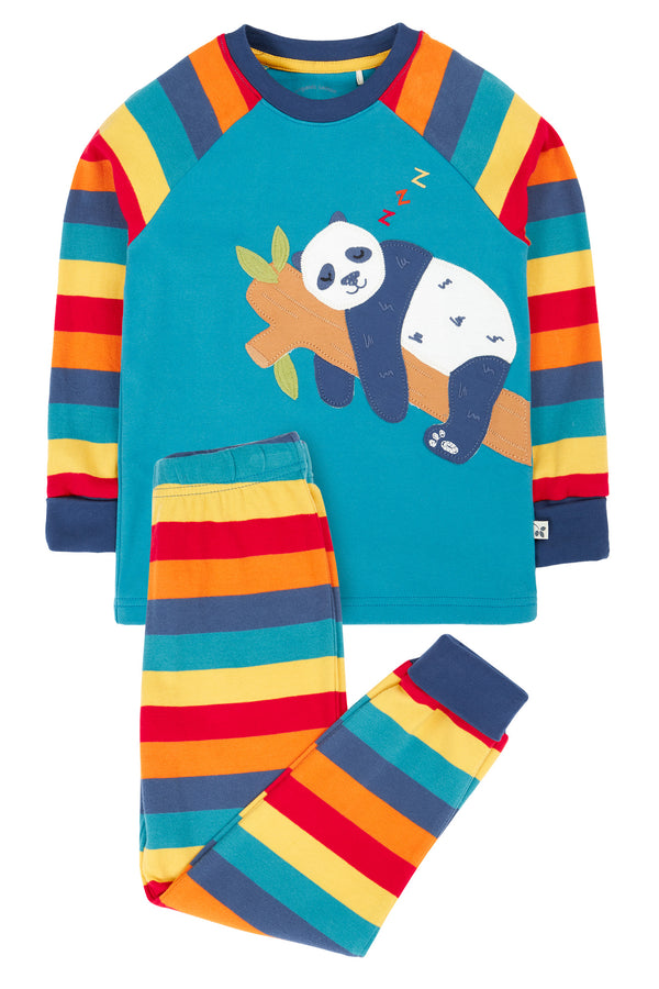 Children's Frugi Pyjamas: Jamie Jim Jams  Pandas and Big Rainbow Stripe