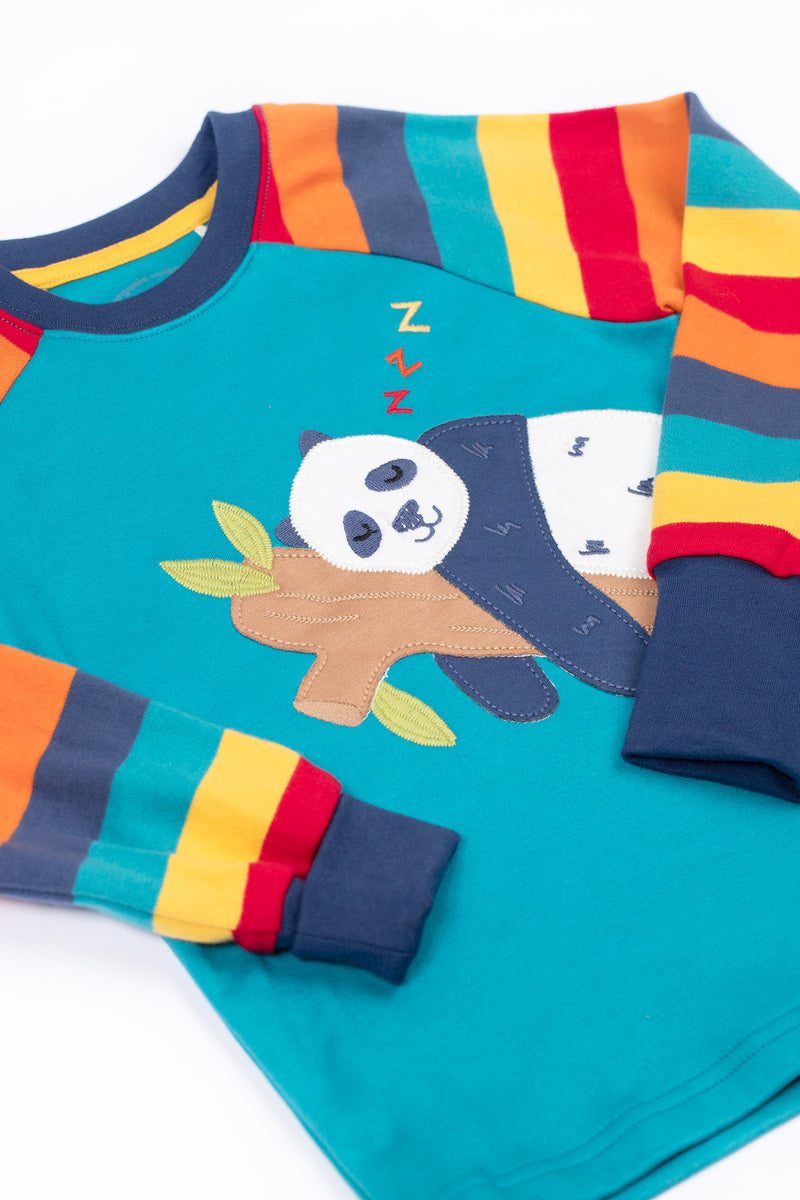 Children's Frugi Pyjamas: Jamie Jim Jams  Pandas and Big Rainbow Stripe