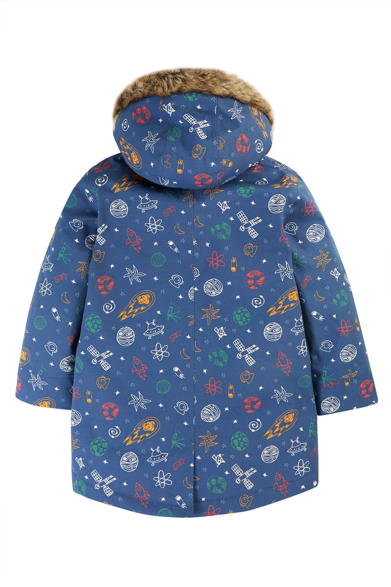 Penhale Parka Coat for Kids with Hood and fleece lining- Navy Dream Big- Frugi