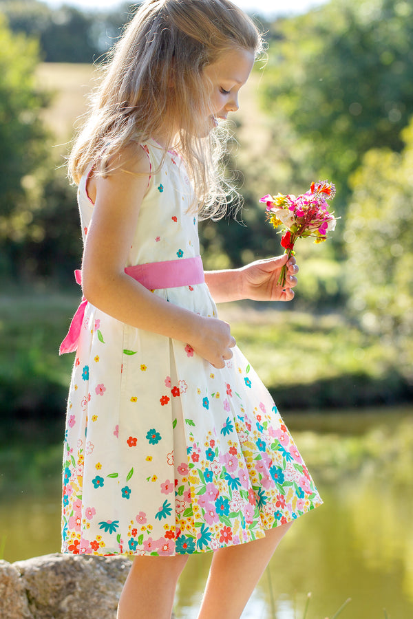 Frugi Party Saffy Woven Skater Dress Skater Dress  White- Organic- Flowers and bees- Children's Clothing