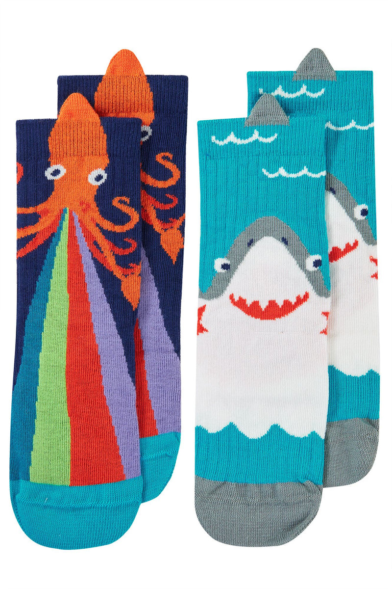 Organic Socks- Character Socks- Shark and squid Frugi -Kid's Clothing