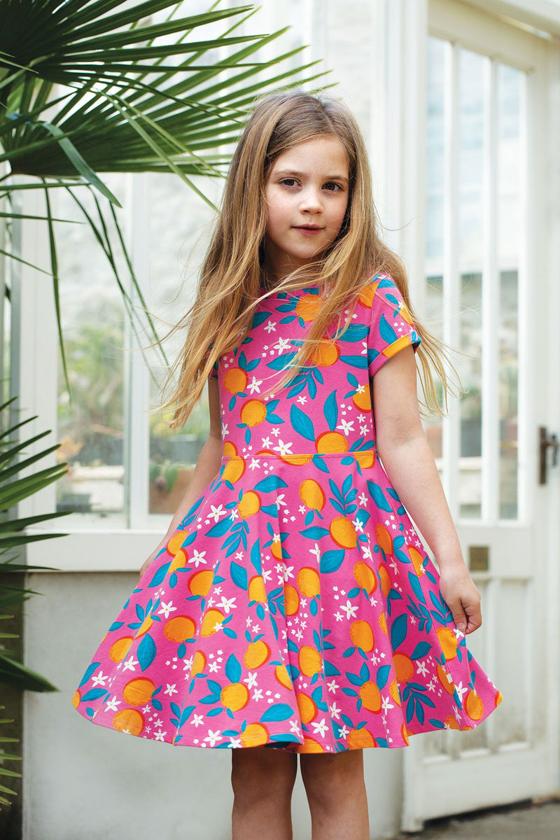 Children's Frugi Skater Dress: Oranges Citrus Organic Cotton Dress - Kid's Clothing