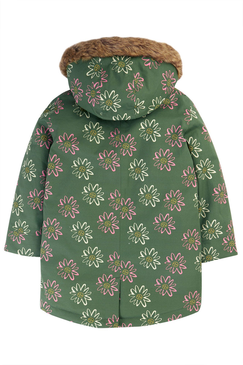 Penhale Parka Coat for Kids with Hood and fleece lining- Karki-Flowers Frugi