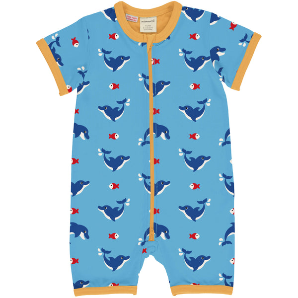Maxomorra Organic Children's Rompersuit - Dolphin Short Sleeved