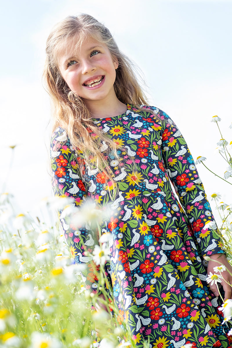 Children's Frugi Skater Dress:  Springtime Duck Organic Cotton Dress - Kid's Clothing