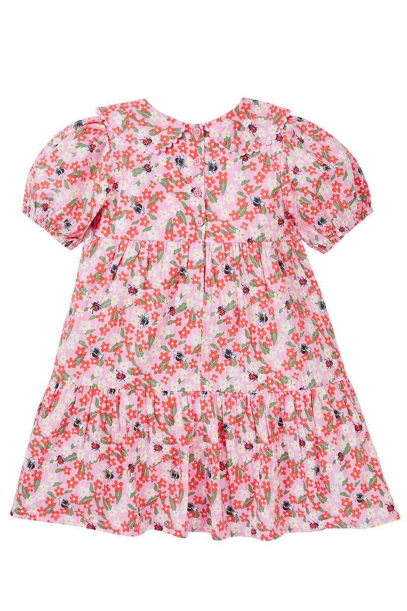 Matilda Collared Dress- Pink Bees and Flowers- Frugi Organic Clothing - Kid's Summer Clothing