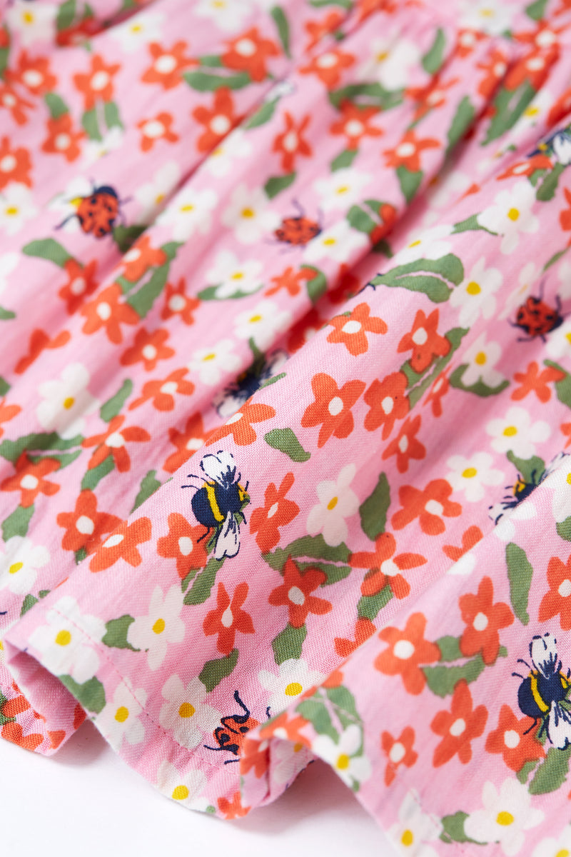 Matilda Collared Dress- Pink Bees and Flowers- Frugi Organic Clothing - Kid's Summer Clothing