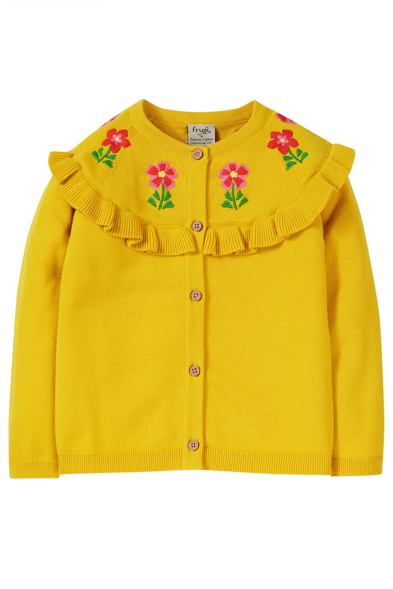 Children's Frugi Frill Cardigan:  Yellow Romi Cardigan- Kid's Clothing