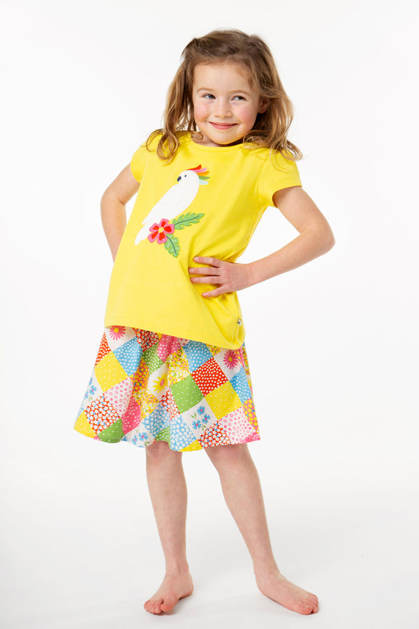 Children's Organic Frugi Top: Cassia Applique Yellow Cockatoo top - Kid's Clothing
