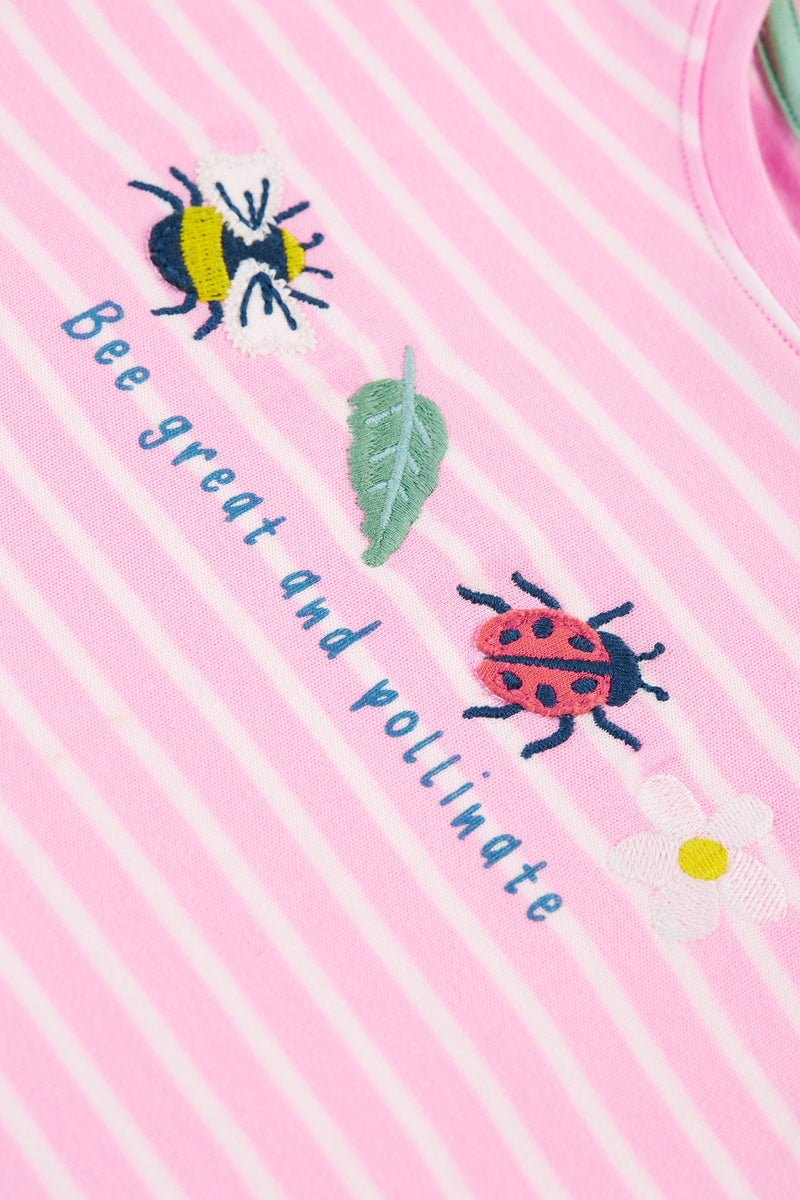 Children's Organic Frugi Camille T-shirt: Bee and Flower Pink - Kid's Clothing