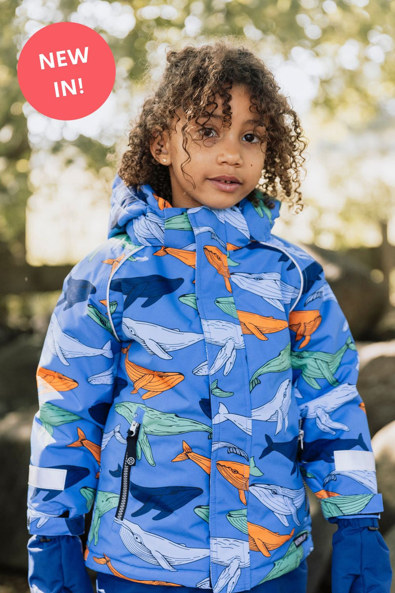 Kids Winter Coat - Nautic Blue Whale Coat- Villervalla Ski Coat