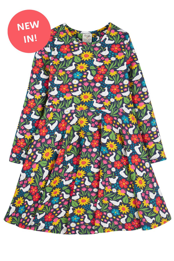 Children's Frugi Skater Dress:  Springtime Duck Organic Cotton Dress - Kid's Clothing